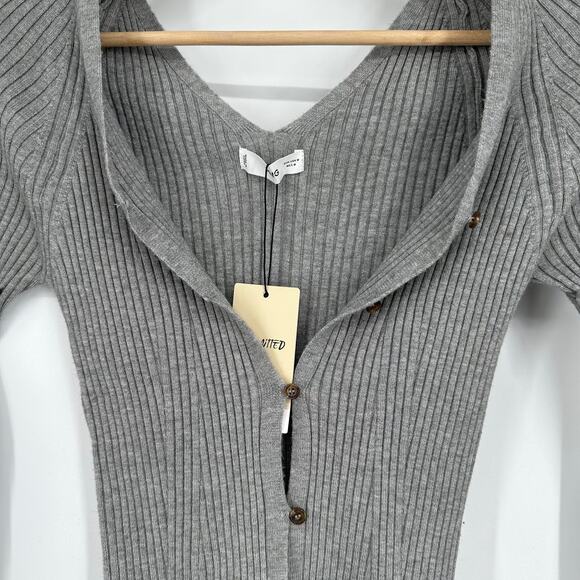 Mango Goleta Cardigan Button Ribbed V-Neck Bodycon Sweater Gray NWT - Picture 10 of 13